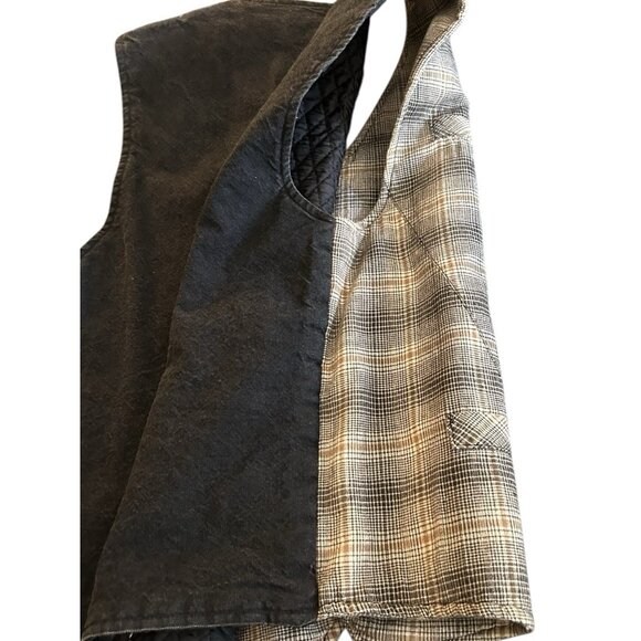 Vtg Waistcoat Quilted Vest Flannel Denim Men's Medium Hipster Daily 100% Cotton - Picture 3 of 15